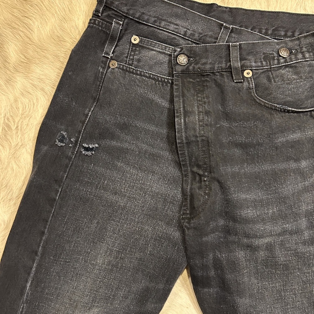 R13 black distressed crossover jeans, size 27